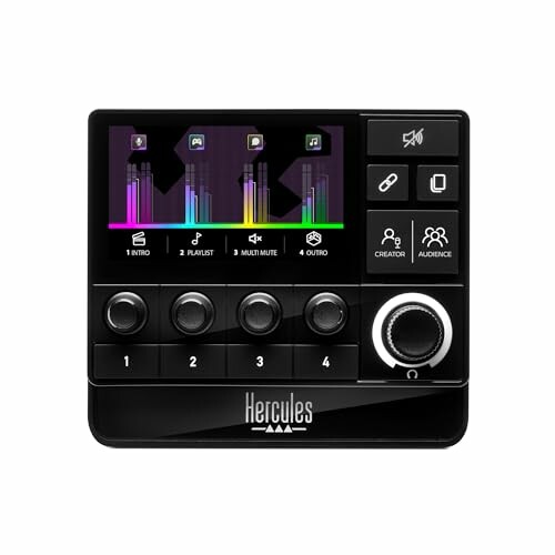 Hercules audio mixer controller with knobs and screen display