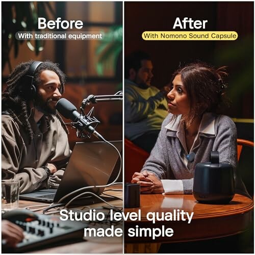 Comparison of podcast recording before and after using Nomono Sound Capsule.