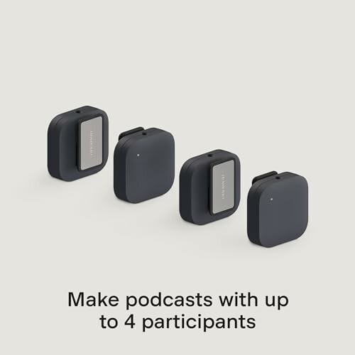 Four wireless microphones for podcasts with up to four participants.