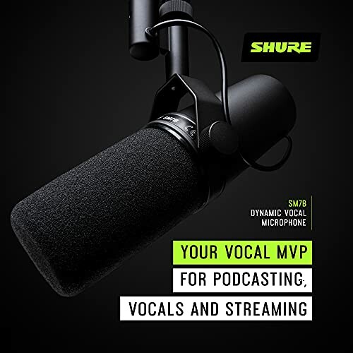 Shure SM7B dynamic vocal microphone for podcasting and streaming