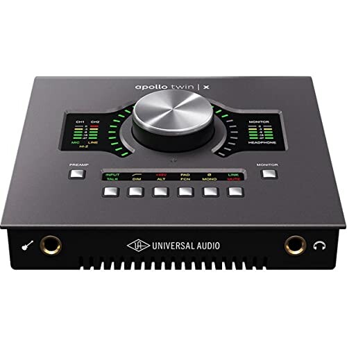 Universal Audio Apollo Twin X audio interface with control knobs and buttons.